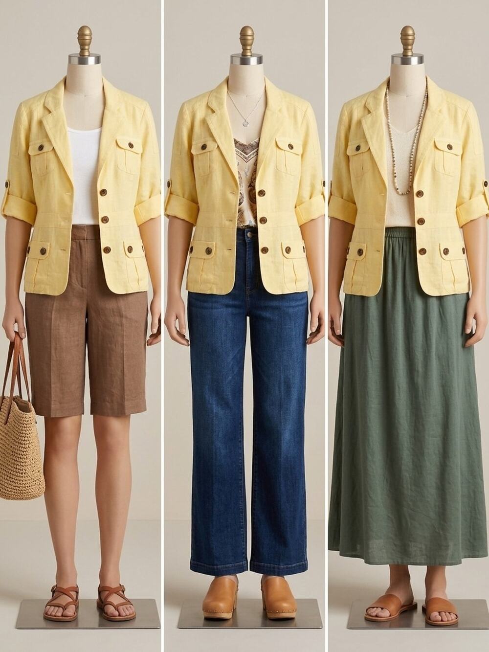 Chicos Yellow Linen Safari Blazer Jacket Roll Tab Sleeve Utility Pocket Women L